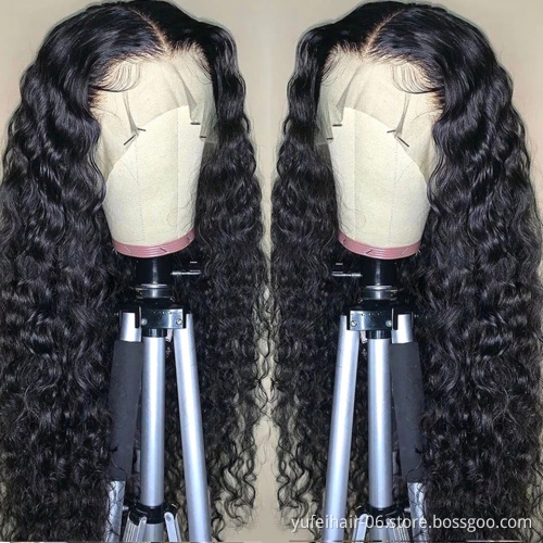 180 Density Brazilian Water Wave Wigs Transparent Wet And Wavy Lace Front Wigs Deep Curly Human Hair Wigs